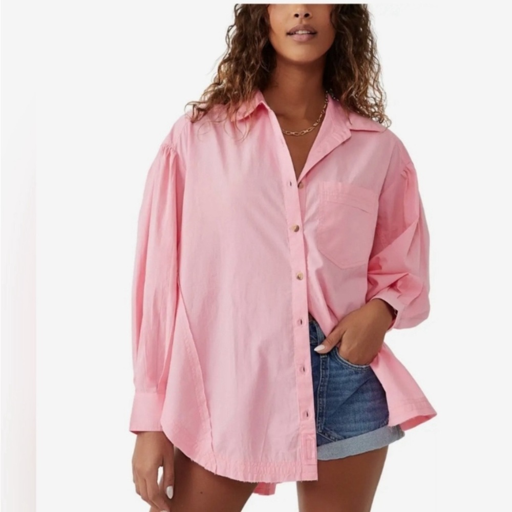 Sarah Cameron Free People We the Free Happy Hour Solid Women's Poplin Top Medium